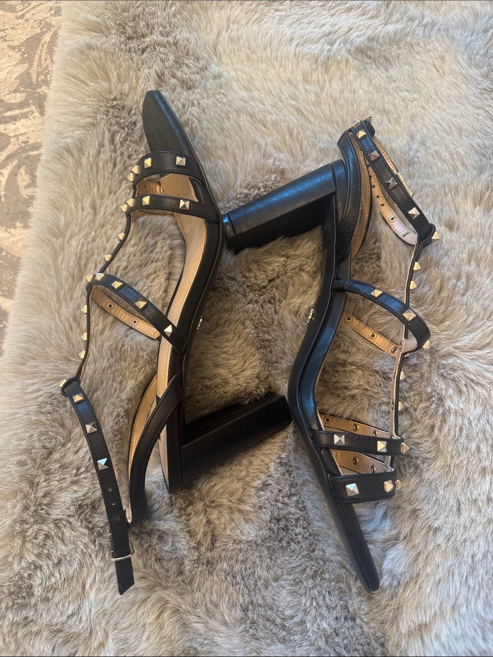 White House Black Market Black Studded Block Heel Sandals